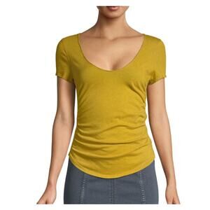 We The Free Chartreuse Green Scoop Neck Rouched Tee Cinched Women's size Large